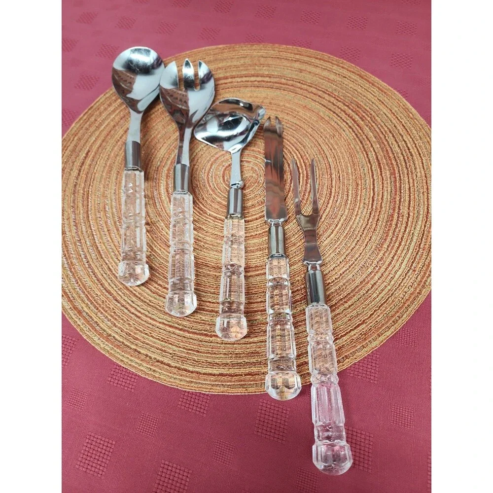 Vintage Mirage By Robinson Lucite Handled Serving Utensils 5 Piece 1970's Japan